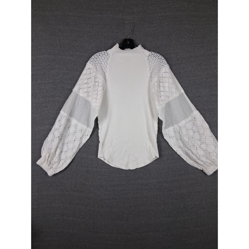 Free People Womens Shirt L White Ivory Love Too Much Ballon Sleeve Boho